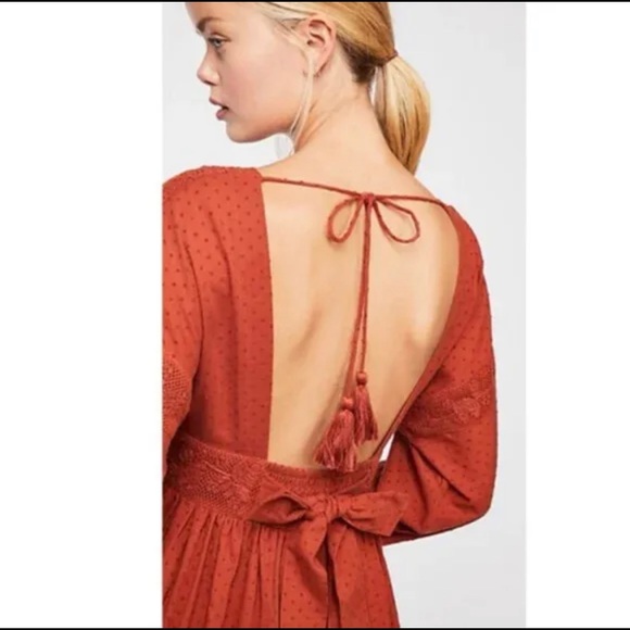 Free People Sugarpie Mini Cinnamon Swiss Dot V-neck Dress - Picture 3 of 15